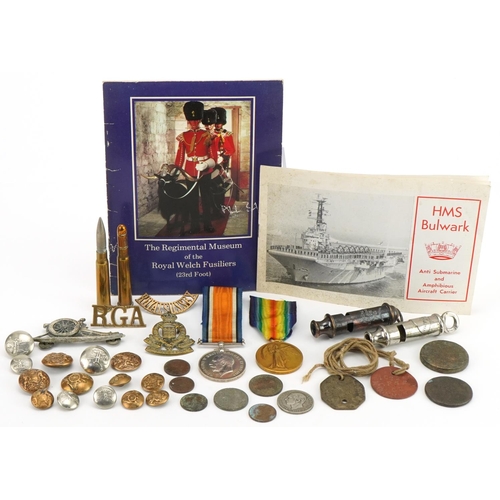 2529 - British military World War I medals awarded to GNR.J.A.MC.CONNEY R.A. together with dog tags, police... 