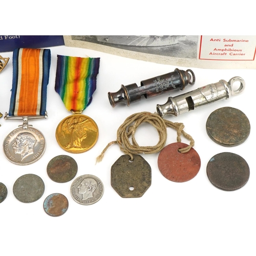 2529 - British military World War I medals awarded to GNR.J.A.MC.CONNEY R.A. together with dog tags, police... 