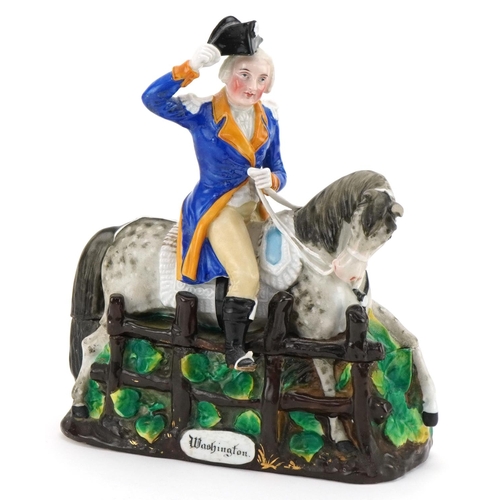 1254 - Victorian George Washington porcelain  double inkwell, 19cms in diameter