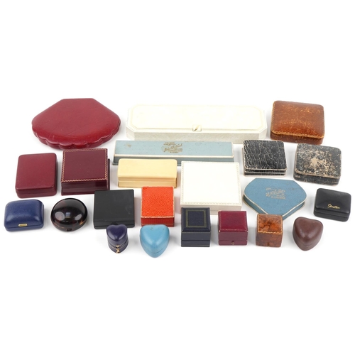 3580 - Antique and later jeweller's boxes, some leather, including Curtis & Horspool Leicester, Lotus, J W ... 