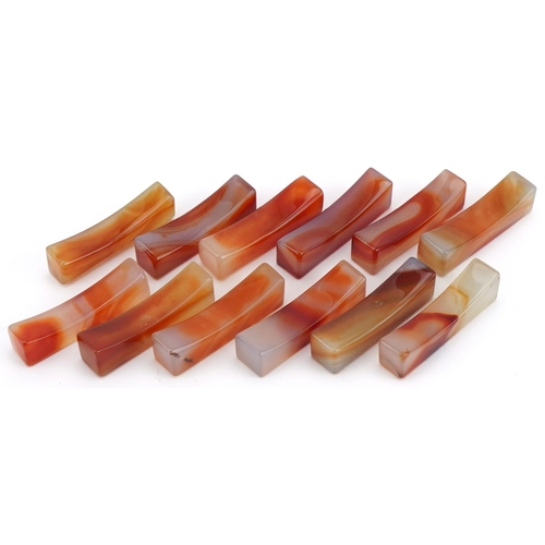 2285 - Six pairs of polished agate chopstick rests, possibly Chinese, each 5.5cm in length