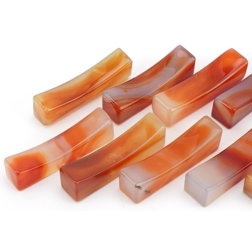 2285 - Six pairs of polished agate chopstick rests, possibly Chinese, each 5.5cm in length