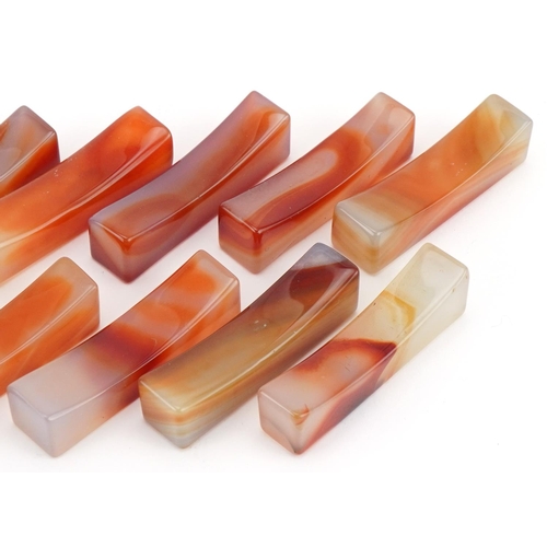 2285 - Six pairs of polished agate chopstick rests, possibly Chinese, each 5.5cm in length