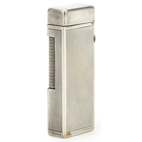 1009 - Dunhill, silver plated pocket lighter with engine turned decoration and case, 6.5cm high