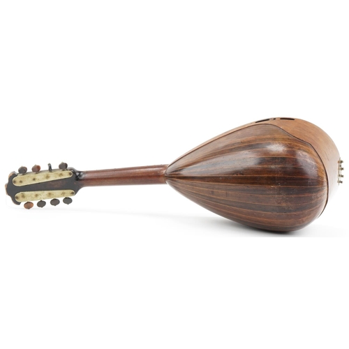 1435 - Antique rosewood and tortoiseshell melon shaped mandolin with mother of pearl inlay, bearing a Gav G... 