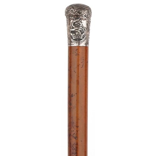 1035 - Duke of Wellington Regiment, military interest malacca walking cane embossed with embossed silver ha... 