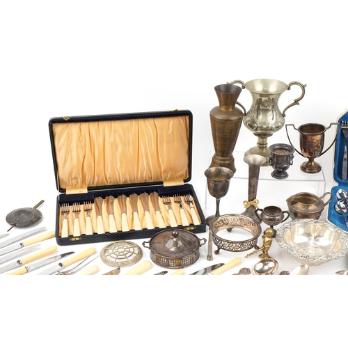 2246 - Large collection of silver plated cutlery and sundry items, some with ivorine handles, including Pos... 