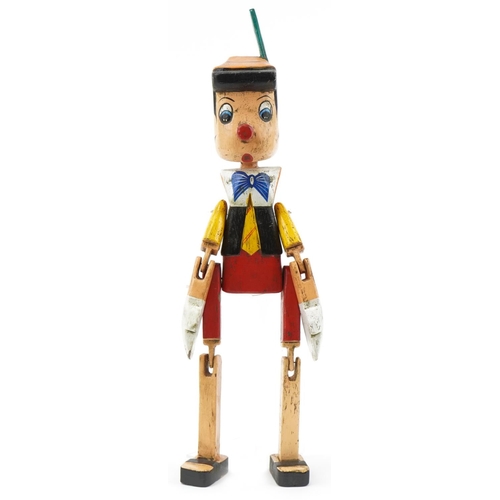 2354 - Vintage hand painted wood Pinocchio jointed child's toy, 55cm high