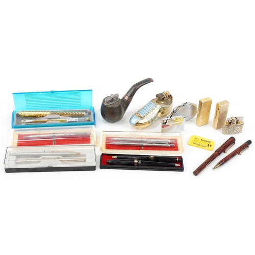 2201 - Vintage and later pens and smoking items including ballpoint pens, fountain pens, pocket lighters an... 