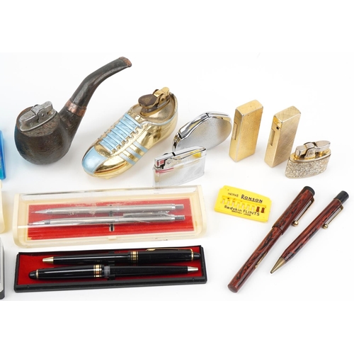 2201 - Vintage and later pens and smoking items including ballpoint pens, fountain pens, pocket lighters an... 