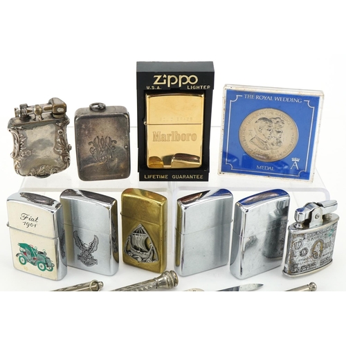 2202 - Vintage and later objects including Zippo pocket lighters and white metal propelling pencils