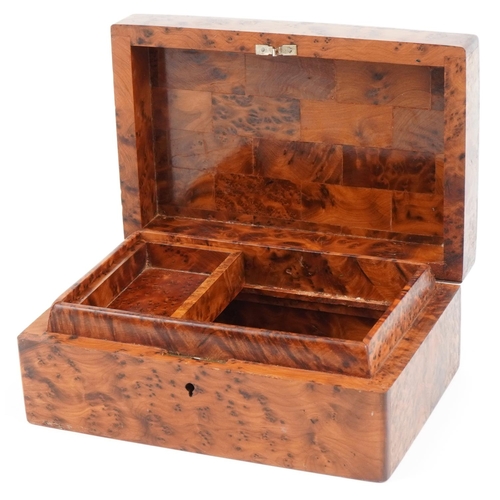 1172 - Bird's eye maple jewellery box with hinged lid, 9cm H x 22cm W x 14.5cm D