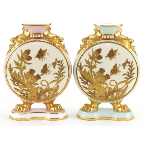 1248 - Two Victorian aesthetic Davenport porcelain vases, retailed by Maple & Co, each hand painted and gil... 