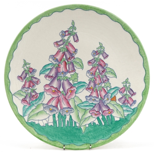 410 - Charlotte Rhead for Crown Ducal foxglove charger, signature and numbered 4953 to the reverse, 44cm i... 