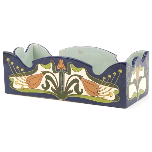 456 - German Art Nouveau pottery planter decorated with tulips, 13cm H x 37cm W x 16cm D