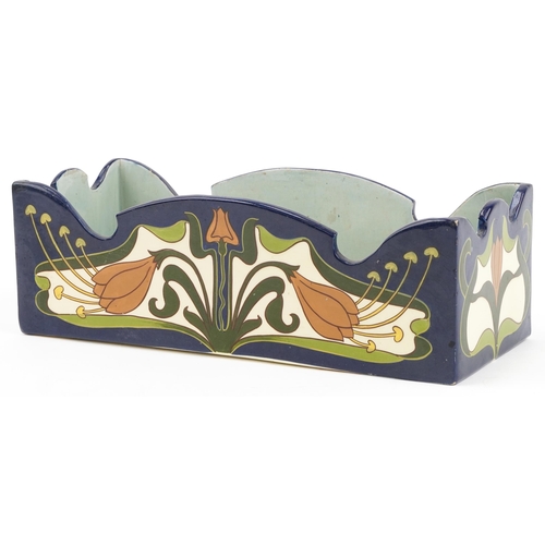 456 - German Art Nouveau pottery planter decorated with tulips, 13cm H x 37cm W x 16cm D