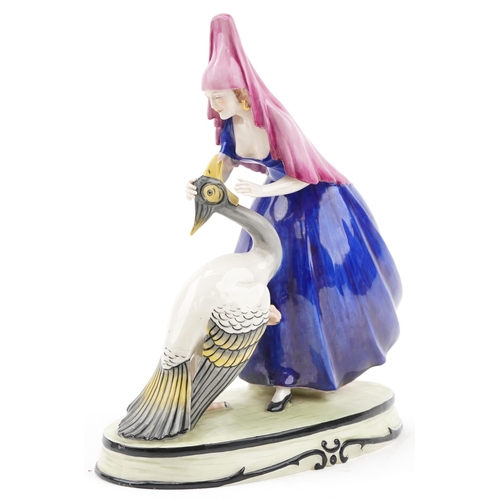 470 - Royal Dux Arts & Crafts figure of Leda and the swan, impressed 3124 to the base, 36cm high