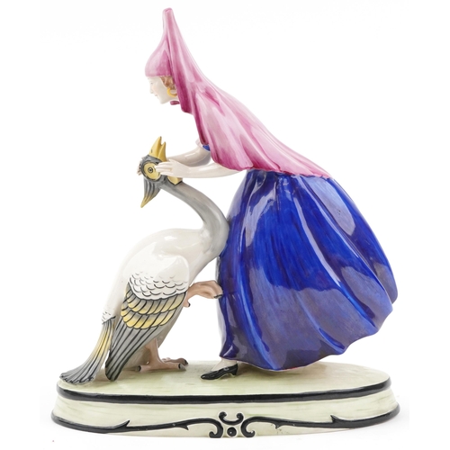 470 - Royal Dux Arts & Crafts figure of Leda and the swan, impressed 3124 to the base, 36cm high