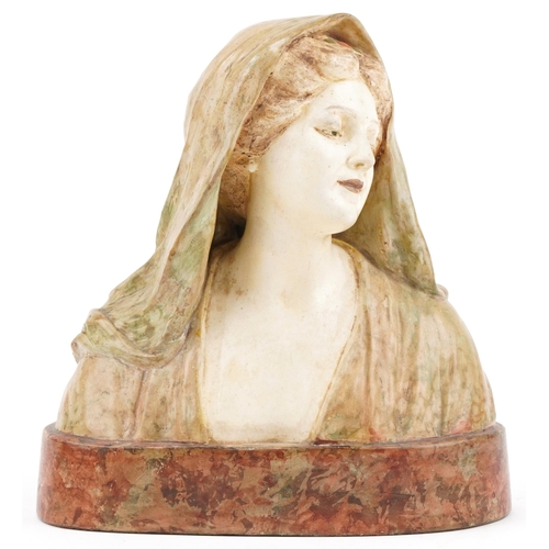 7 - Austrian Goldschneider Art Nouveau bust of a Pre-Raphaelite maiden, signature and stamped Wein to ba... 