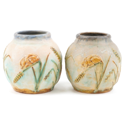 438 - Two Denby Danesby Ware harvest mouse vases, each 18cm high