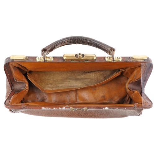 1544 - Vintage brown leather doctor's bag with brass mounts, 38cm wide