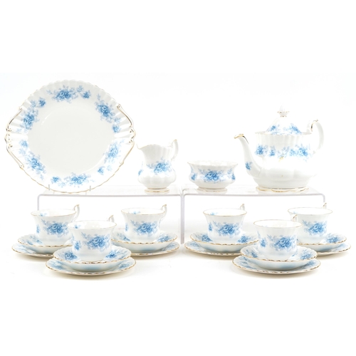 2133 - Royal Albert Windsor Rose six place tea service, the teapot 25cm wide