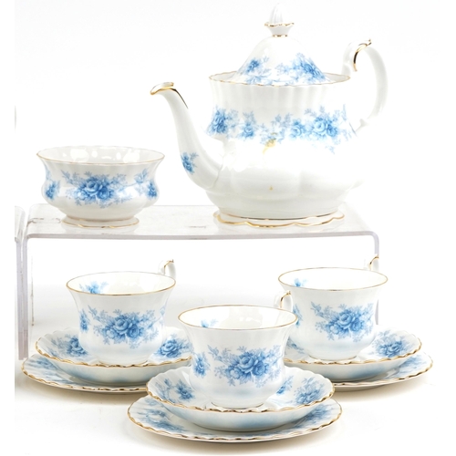 2133 - Royal Albert Windsor Rose six place tea service, the teapot 25cm wide