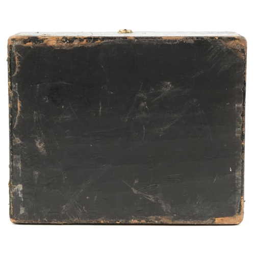 3581 - Victorian black leather jewellery box with two fitted lift out trays, 12.5cm H x 25cm W x 20cm D