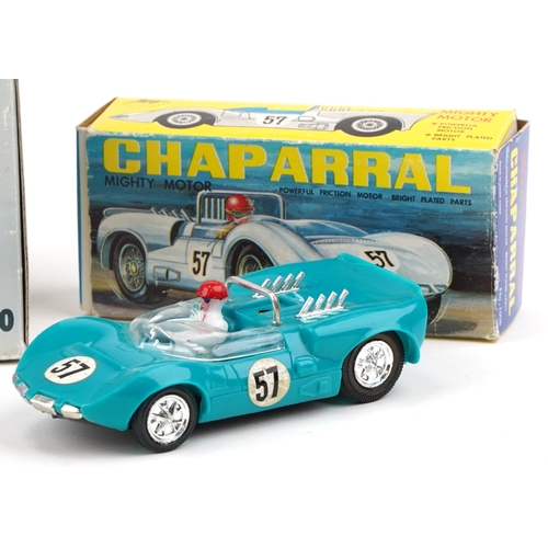 2360 - Three vintage toys with boxes comprising Marque Alpine Renault, Chaparral Mighty Motor number 1006 a... 