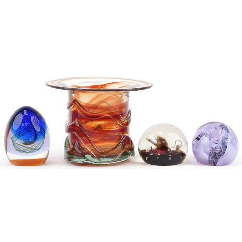 2131 - Three Caithness glass paperweights and Mdina glass vase, the largest 13cm high