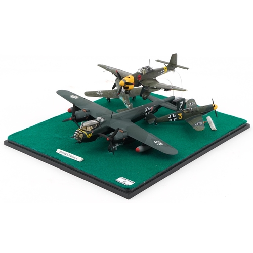 2547 - Military interest diorama of four scratch built World War II German model aircraft made by Ron Jewso... 