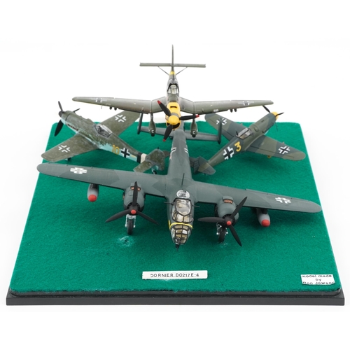 2547 - Military interest diorama of four scratch built World War II German model aircraft made by Ron Jewso... 