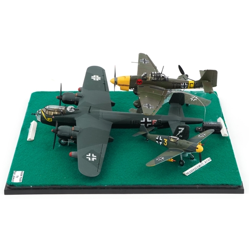 2547 - Military interest diorama of four scratch built World War II German model aircraft made by Ron Jewso... 