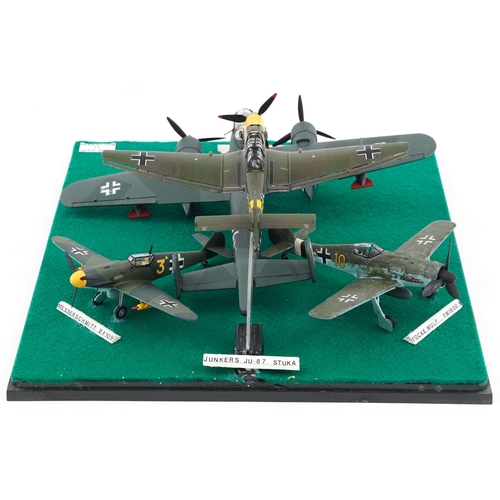 2547 - Military interest diorama of four scratch built World War II German model aircraft made by Ron Jewso... 