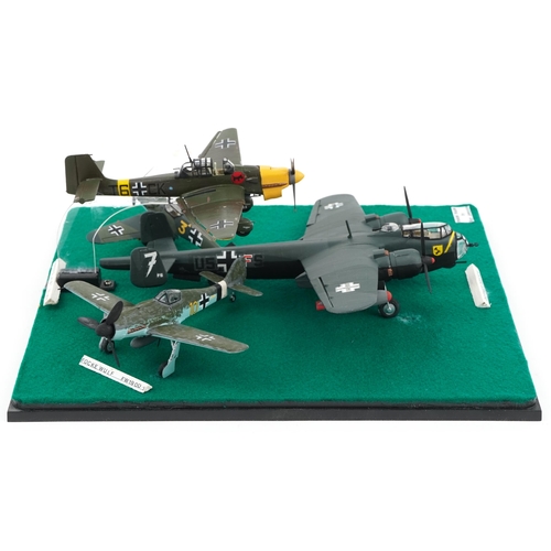 2547 - Military interest diorama of four scratch built World War II German model aircraft made by Ron Jewso... 