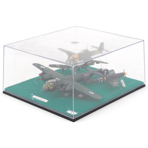 2547 - Military interest diorama of four scratch built World War II German model aircraft made by Ron Jewso... 