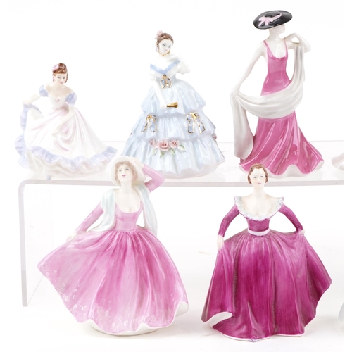 2106 - Twelve Coalport figurines including Queen Charlotte's Ball, The Garden Party and Vivienne, the large... 