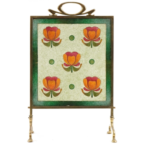 114 - Arts & Crafts brass and crushed glass fire screen decorated with stylized flowers, 73cm x 45cm