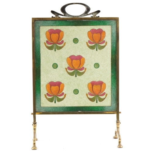 114 - Arts & Crafts brass and crushed glass fire screen decorated with stylized flowers, 73cm x 45cm