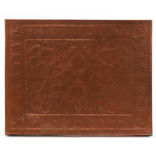 251 - Keswick School of Industry Arts & Crafts copper tray with stylized flowers, impressed marks to the r... 