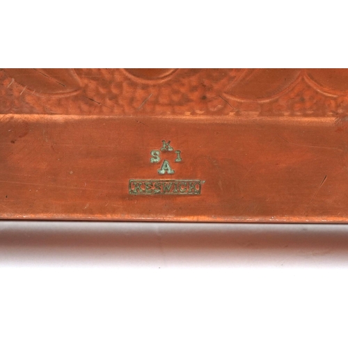 251 - Keswick School of Industry Arts & Crafts copper tray with stylized flowers, impressed marks to the r... 