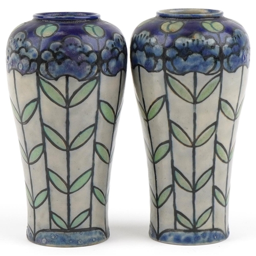 275 - Pair of Royal Doulton stylized vases by Bessie Newbery, numbered 7946 and initialled to the base, 20... 