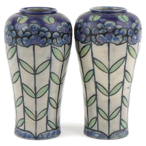 275 - Pair of Royal Doulton stylized vases by Bessie Newbery, numbered 7946 and initialled to the base, 20... 