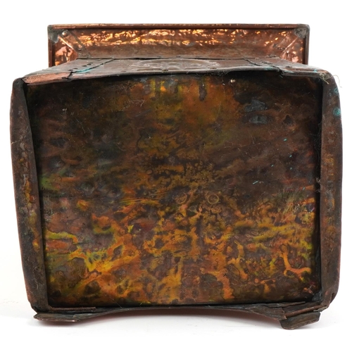 103 - William Soutter & Sons Arts & Crafts copper log box with stylized panel, 50cm high