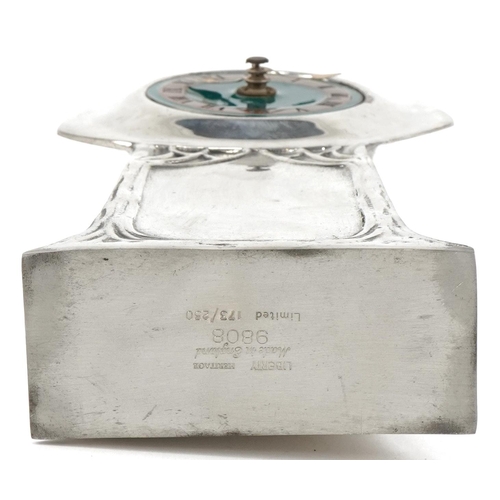 55 - Liberty Heritage pewter clock with enamelled dial numbered 9808, limited edition 173/250, 22cm high