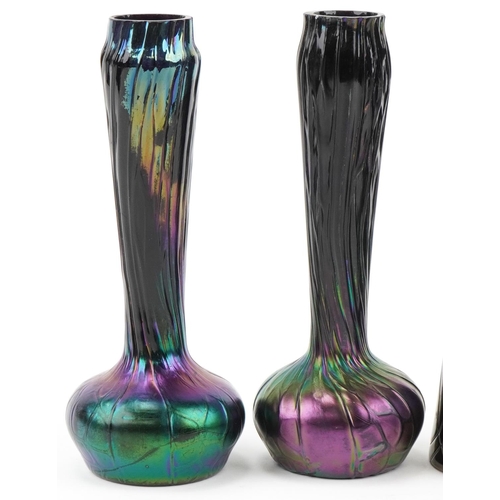 514 - Art Nouveau Pallme König hyacinth vase, frilled vase pair of vases, the largest 22cm high