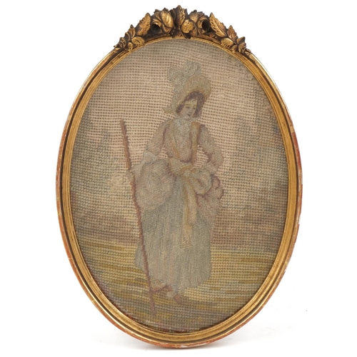 1222 - Early Victorian needlework tapestry picture of Little Bo Peep, mounted and glazed in a gilt frame, 2... 