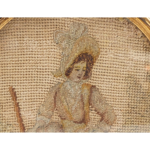 1222 - Early Victorian needlework tapestry picture of Little Bo Peep, mounted and glazed in a gilt frame, 2... 