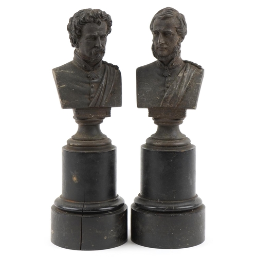 2548 - Pair of Victorian spelter busts of Red Army Generals including Leon Trotsky, mounted on wooden bases... 