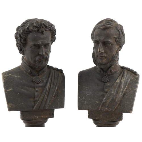 2548 - Pair of Victorian spelter busts of Red Army Generals including Leon Trotsky, mounted on wooden bases... 